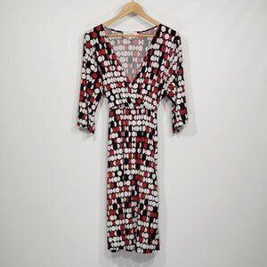 Nikki Poulos  Red Black & White Polka Dot  V-Neck Dress  Elastic Waist Sz S